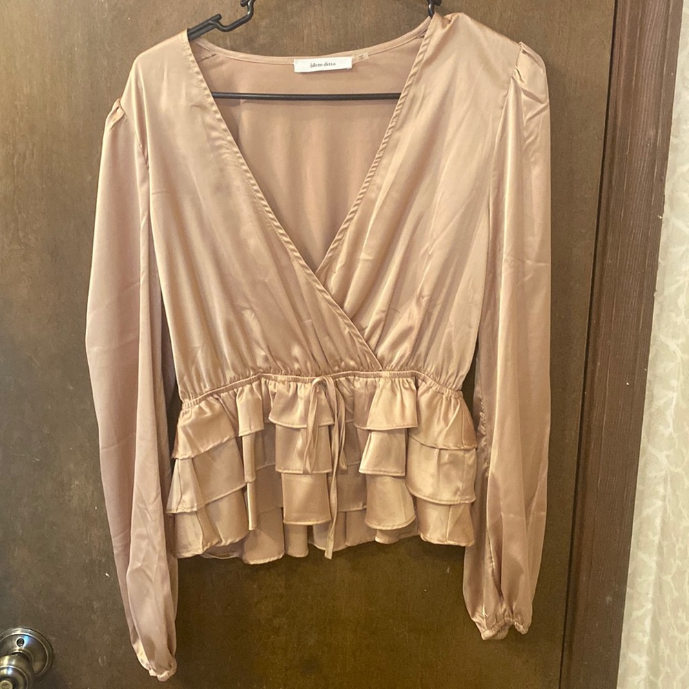 Satin Gold Long Sleeve Dress Top
